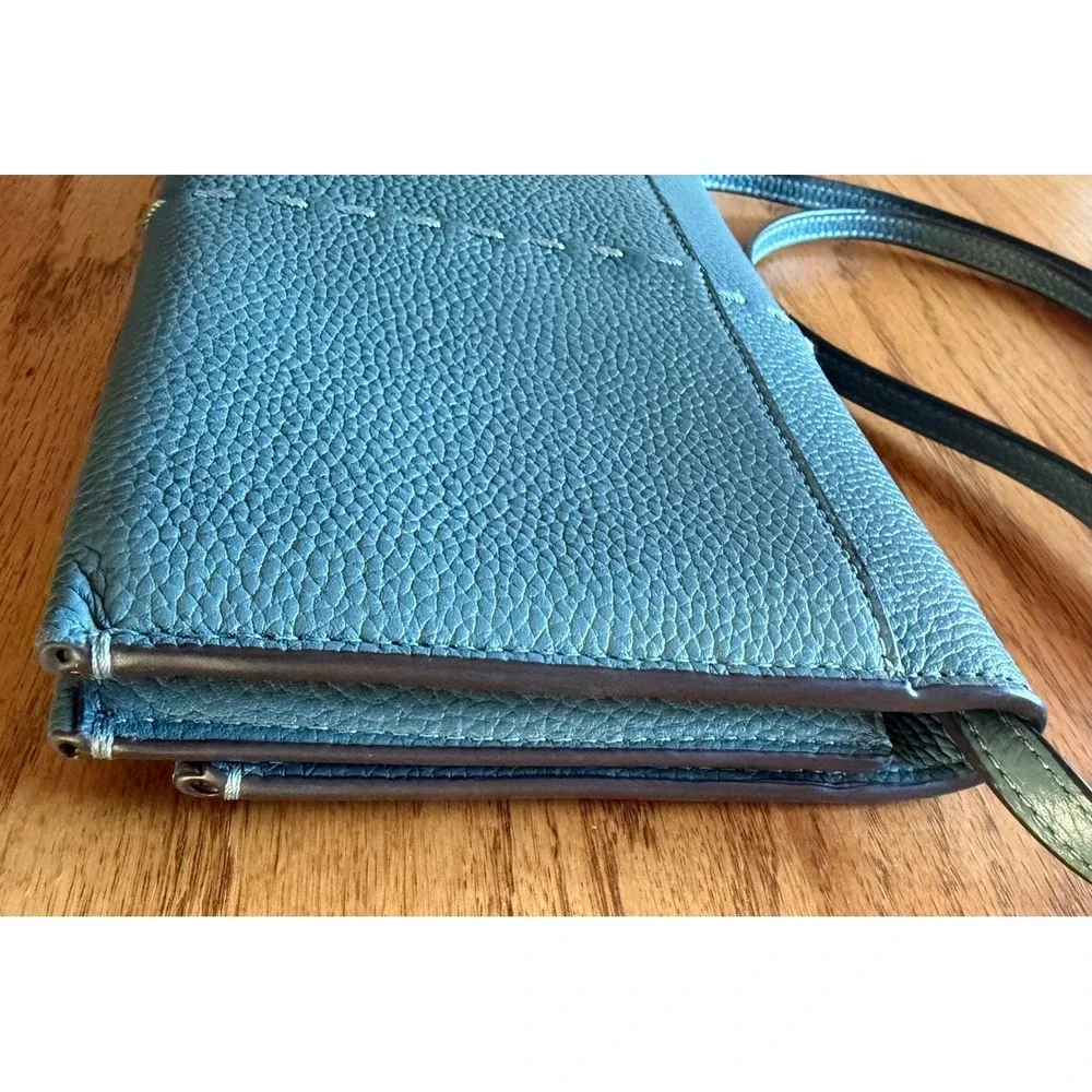 Tory Burch McGraw Wallet  Pebbled Leather Crossbody Bag Teal Blue